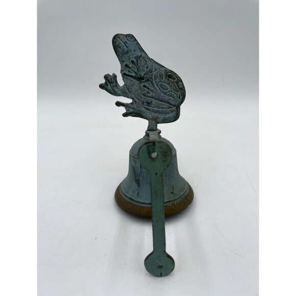 Frog Brass Door Bell Patina Verdigris Green 9" Tulip Motif - Picture 3 of 5